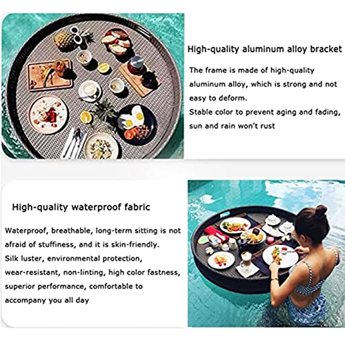 ENPAP Round Rattan Woven Serving Tray Rattan Floating Breakfast Tray with Handles,Swimming Pool Floats,for Pool Serving Drinks,Brunch,Food on The Water (Color : Black, Size : 80cm)