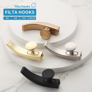 FILTA Stylish Bathroom Towel Hooks for Wall Mount,Coat Hooks Brushed Gold 2 Pack Robe & Towel Hooks for Hanging Towels,Coats,sponges,Clothes