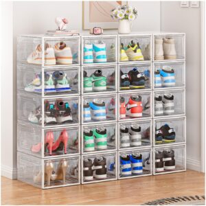 cakraie 10 pack thicken shoe organizer stackable,upgraded sturdy shoe storage box with magnetic door,shoe containers for sneaker display,hat organizer,white