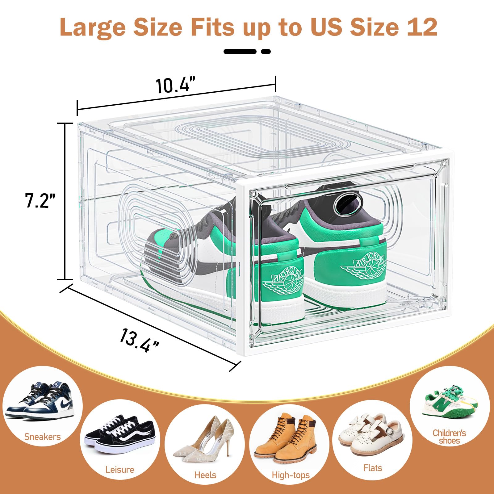 cakraie 10 Pack Thicken Shoe Organizer Stackable,Upgraded Sturdy Shoe Storage Box with Magnetic Door,Shoe Containers For Sneaker Display,Hat Organizer,White