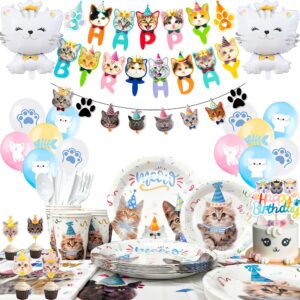 cat birthday party supplies,167pcs cat birthday decorations&cat theme tableware set-cat party plates napkins etc cat themed birthday party supplies