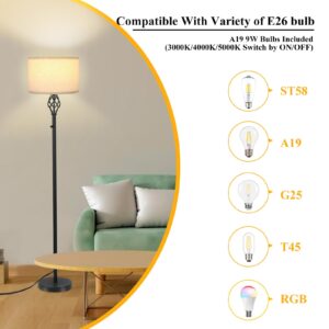 Floor Lamps for Living Room, Standing Lamp, Modern Floor lamp with Linen Shade, Rotary Switch, LED Bulb Included(10W 1000LM), Stepless Dimmable Floor Lamp for Bedroom, Reading Tall Lamp for Office