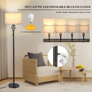 Floor Lamps for Living Room, Standing Lamp, Modern Floor lamp with Linen Shade, Rotary Switch, LED Bulb Included(10W 1000LM), Stepless Dimmable Floor Lamp for Bedroom, Reading Tall Lamp for Office