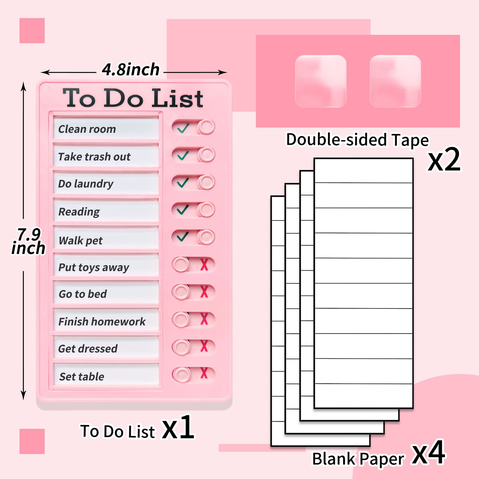 Chore Chart for Kids,To Do List, Daily Routine Chart, and Schedule Board-Checklist and Portable Memo for Efficient Task Management and Planning (pink)
