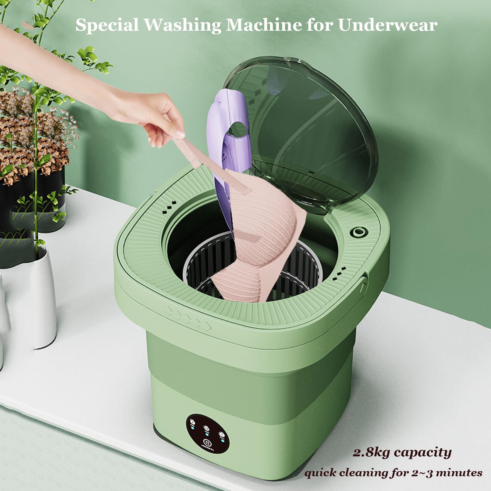 ZJFLNZYC Portable Mini Washing Machine, Folding Machine With Spinner,Modes Deep Cleaning, Suitable For Apartments, Dormitories, Camping, RV Travel (6.5L), Mint Green