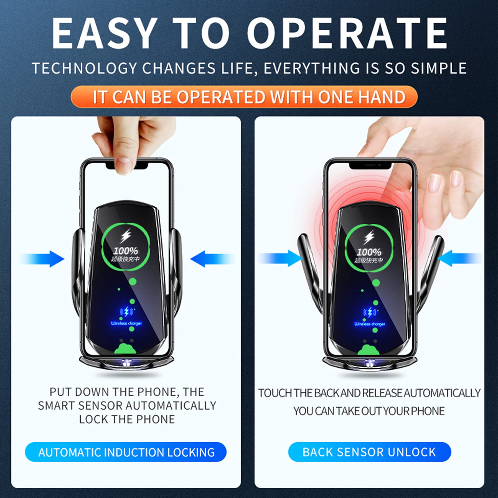 LFNOWN Wireless Car Charger Car Phone Holder Mount Wireless Charging 15W Fast Charging Auto Clamping Car Charger Phone Mount Phone Holder fit for All Android Smartphone(Silver)
