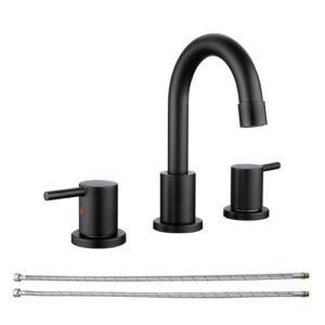 Widespread Bathroom Faucet Matte Black Two Handle Bathroom Faucets for Sink 3 Hole Modern Bathroom Sink Faucet with Supply Hose 360° Swivel Spout Bathroom Vanity Faucet Rv Lavatory Vessel Faucet1