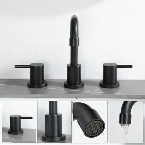 Widespread Bathroom Faucet Matte Black Two Handle Bathroom Faucets for Sink 3 Hole Modern Bathroom Sink Faucet with Supply Hose 360° Swivel Spout Bathroom Vanity Faucet Rv Lavatory Vessel Faucet1