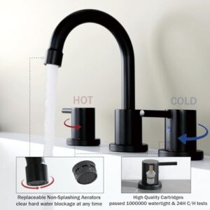 Widespread Bathroom Faucet Matte Black Two Handle Bathroom Faucets for Sink 3 Hole Modern Bathroom Sink Faucet with Supply Hose 360° Swivel Spout Bathroom Vanity Faucet Rv Lavatory Vessel Faucet1