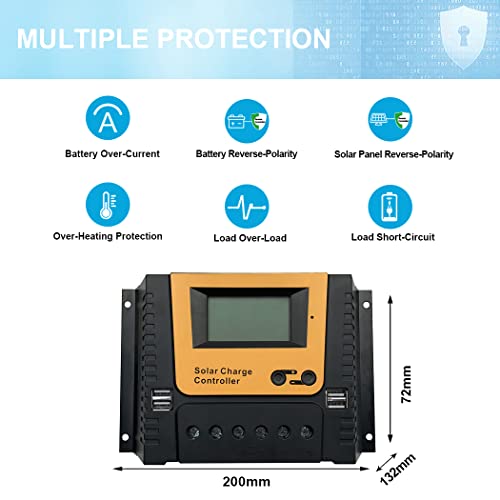 SOGTICPS 40A Charge Controller, PWM Solar Intelligent Controller Fit for Max 1920W Solar Power 12V 24V 36V 48V Lithium/AGM/Gel/Flooded Battery