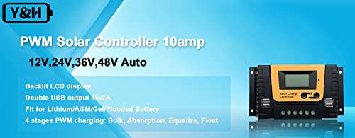 SOGTICPS 40A Charge Controller, PWM Solar Intelligent Controller Fit for Max 1920W Solar Power 12V 24V 36V 48V Lithium/AGM/Gel/Flooded Battery