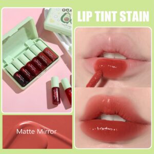 ZARICS 6 Colors Lip Tint Stain Set,Korean Lip Gloss Lip Stain Tint Plumping Mini Liquid Matte Lipstick,Multi-use Lip and Cheek Tint,Long lasting Non-Stick Cup Waterproof,High Pigment Lip Tint Makeup