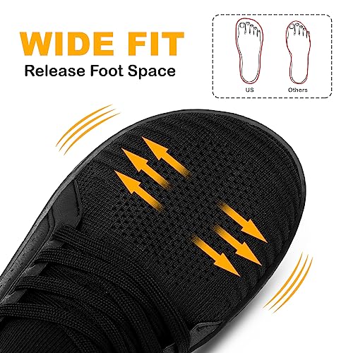 LeIsfIt Womens Walking Shoes Wide Toe Barefoot Shoes Minimalist Zero Drop Shoes Breathable Fashion Sneakers Black