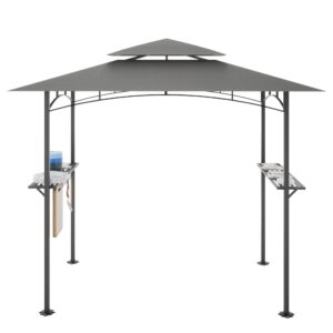mbolyeer 8 x 5 ft grill gazebo: bbq canopy double tiered soft top outdoor waterproof barbecue grill tent with shelves and 10 hooks for patio, backyard (gray)