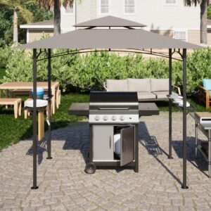 Mbolyeer 8 x 5 Ft Grill Gazebo: BBQ Canopy Double Tiered Soft Top Outdoor Waterproof Barbecue Grill Tent with Shelves and 10 Hooks for Patio, Backyard (Gray)