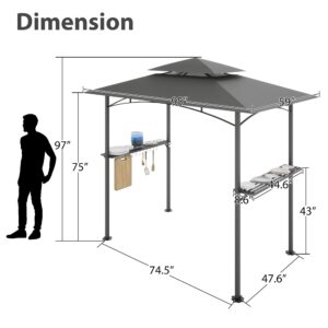 Mbolyeer 8 x 5 Ft Grill Gazebo: BBQ Canopy Double Tiered Soft Top Outdoor Waterproof Barbecue Grill Tent with Shelves and 10 Hooks for Patio, Backyard (Gray)