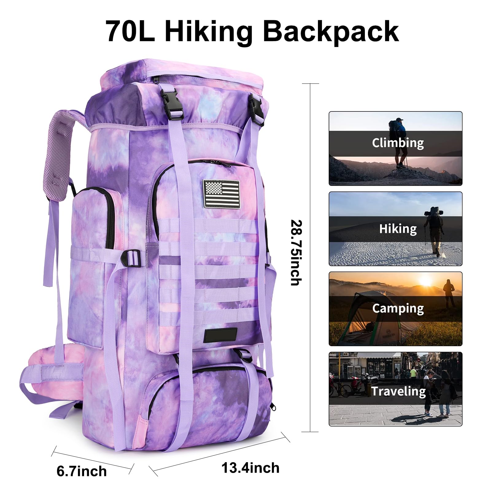 W WINTMING Hiking Backpack for Men 70L/100L Camping Backpack Military Rucksack Molle 3 Days Assault Pack for Climbing