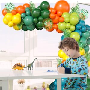 GRESATEK Jungle Themed Balloon Garland Arch Kit, Sage Green Orange Yellow Olive Balloons Decorations for Boys Girls Birthday Baby Shower Safari Dinosaur Party Decor Supplies (BLSTR100)