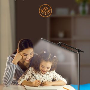 XREY LED Desk Lamp with Wireless Charger, USB Charging Port, Desk Lamp Touch Control Dimmable with 5 Color Modes & 5 Brightness, Eye Caring Desk Lamp, 2 Night Lights (Black)