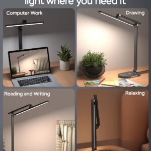 XREY LED Desk Lamp with Wireless Charger, USB Charging Port, Desk Lamp Touch Control Dimmable with 5 Color Modes & 5 Brightness, Eye Caring Desk Lamp, 2 Night Lights (Black)