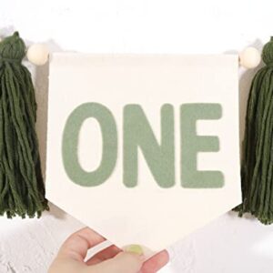 Greenery 1st Birthday High Chair Banner,Nature 1st Birthday Highchair Banner , One Birthday High Chair Banner , Tassel Bunting , Wooden Tassel Garland (Greenery 1st Birthday Banner Green)