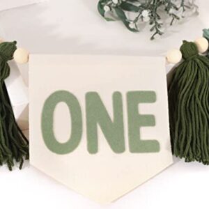 Greenery 1st Birthday High Chair Banner,Nature 1st Birthday Highchair Banner , One Birthday High Chair Banner , Tassel Bunting , Wooden Tassel Garland (Greenery 1st Birthday Banner Green)