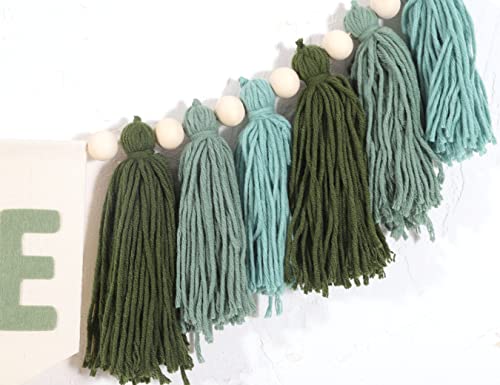 Greenery 1st Birthday High Chair Banner,Nature 1st Birthday Highchair Banner , One Birthday High Chair Banner , Tassel Bunting , Wooden Tassel Garland (Greenery 1st Birthday Banner Green)