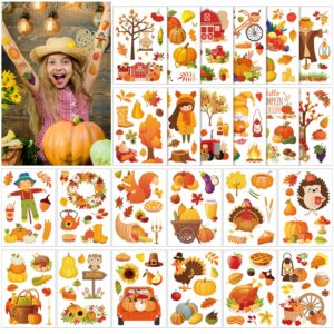 lincia 120 sheets fall thanksgiving temporary tattoos for kids 24 styles kids autumn temporary tattoos stickers turkey pumpkin leaves harvest face carnival tattoos for children theme party supplies