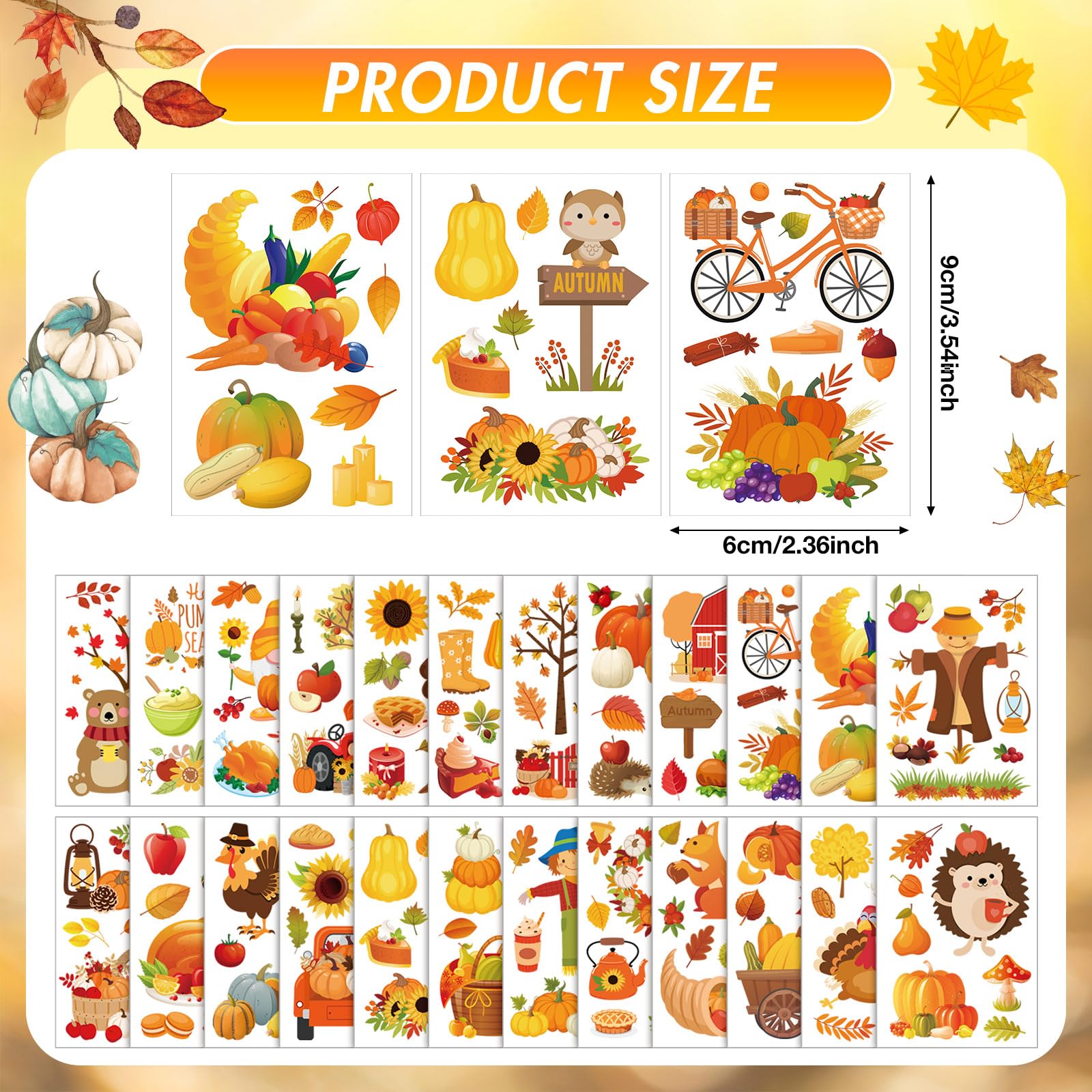 Lincia 120 Sheets Fall Thanksgiving Temporary Tattoos for Kids 24 Styles Kids Autumn Temporary Tattoos Stickers Turkey Pumpkin Leaves Harvest Face Carnival Tattoos for Children Theme Party Supplies