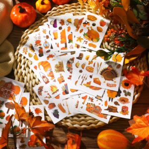 Lincia 120 Sheets Fall Thanksgiving Temporary Tattoos for Kids 24 Styles Kids Autumn Temporary Tattoos Stickers Turkey Pumpkin Leaves Harvest Face Carnival Tattoos for Children Theme Party Supplies
