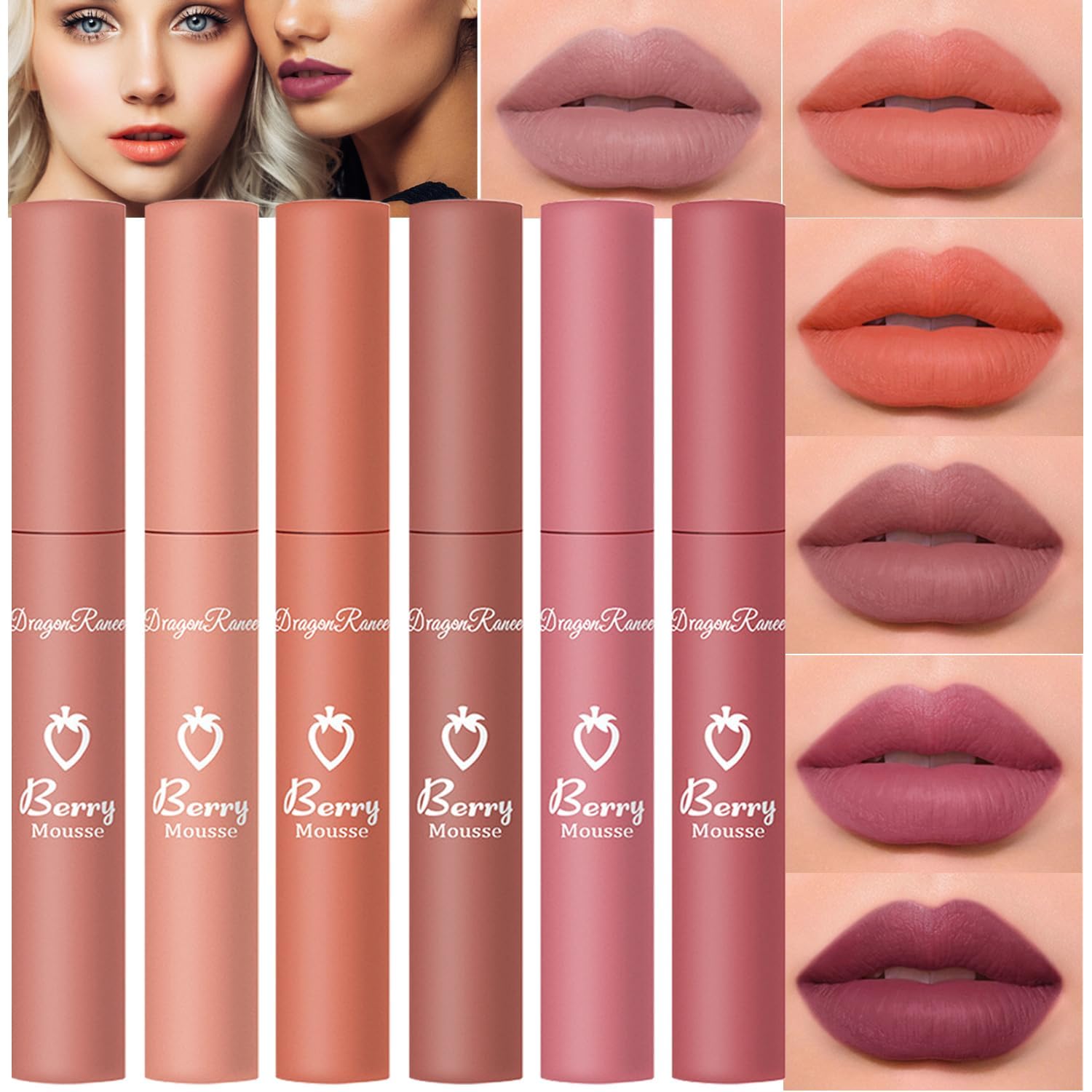 6 Colors Matte Lipstick Set,Natural Nude Lipstick Lip Makeup Kit, Velvet Nourishing Lip Gloss, Non-Stick Cup Long Lasting Not Fade Waterproof Lip Stain Liquid Lipstick Gift Set For Women (SET A)