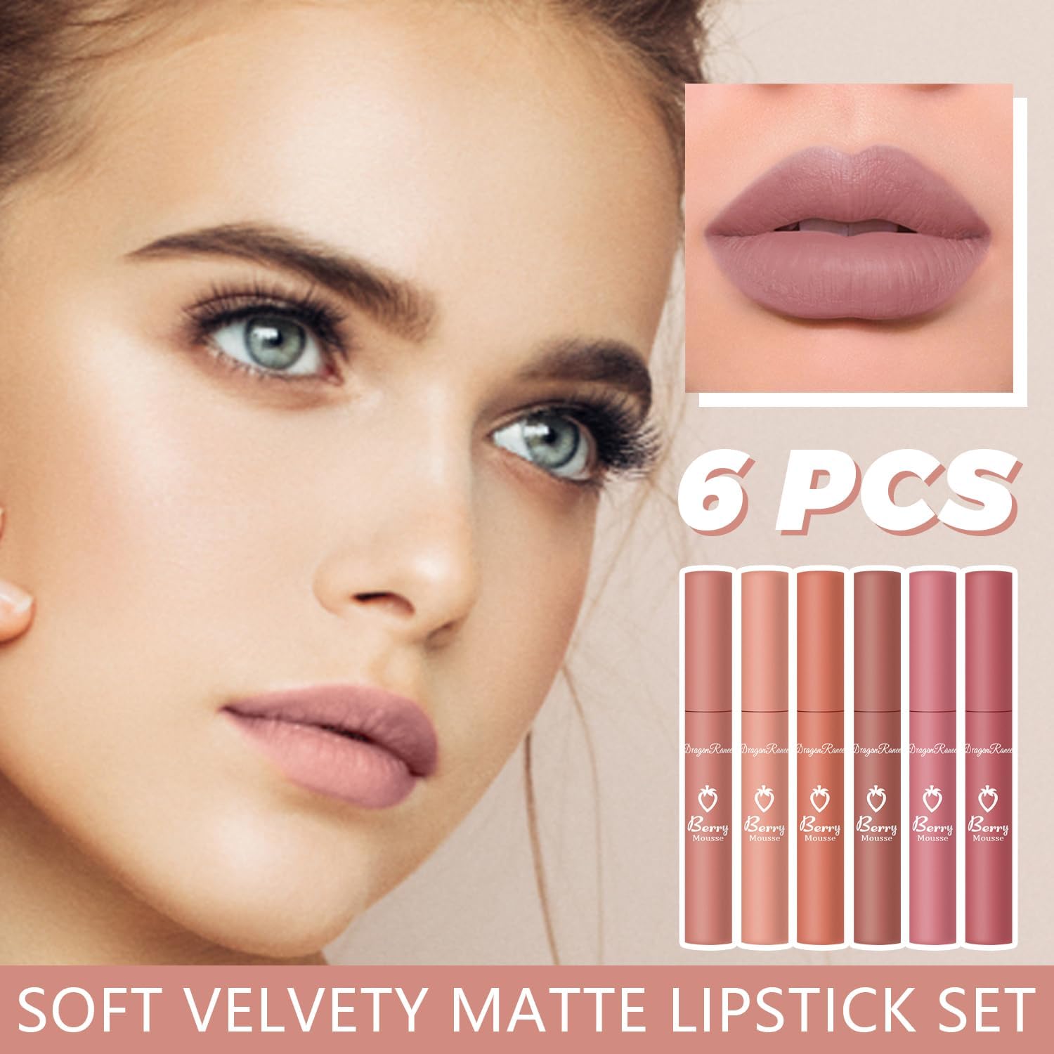 6 Colors Matte Lipstick Set,Natural Nude Lipstick Lip Makeup Kit, Velvet Nourishing Lip Gloss, Non-Stick Cup Long Lasting Not Fade Waterproof Lip Stain Liquid Lipstick Gift Set For Women (SET A)