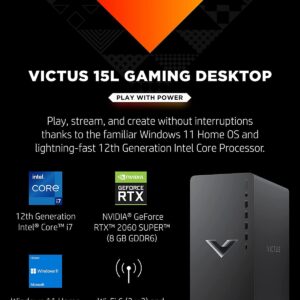HP Victus 15L Gaming Desktop Computer, Intel Core i7-12700F(Up to 4.9GHz), NVIDIA GeForce RTX 2060 Super, 32GB RAM, 2TB PCIe SSD, WiFi 6, USB-A&C, Windows 11 Home, CUE Accessories
