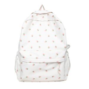 mininai 2024 kawaii floral print backpack with pendant preppy backpack cottagecore bag coquette aesthetic backpack daypack (white,one size)