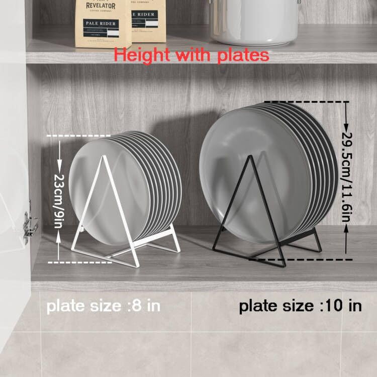 Hikinlichi 2 Large 1 Small Triangle Plate Holders Organizers Upright Cabinet Dish Drying Racks Metal Plate Dish Organizers Racks Stands for Countertop and Cupboard Black