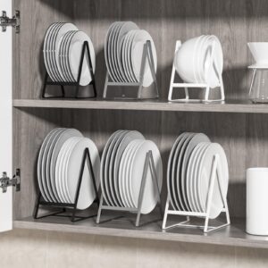 Hikinlichi 2 Large 1 Small Triangle Plate Holders Organizers Upright Cabinet Dish Drying Racks Metal Plate Dish Organizers Racks Stands for Countertop and Cupboard Black