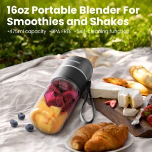 Portable Blender, Shakes and Smoothies Personal Blender, 16 Oz Portable Smoothie Blender, 5000mAh Fresh Juicer Portable Blender Rechargeable (Blue)