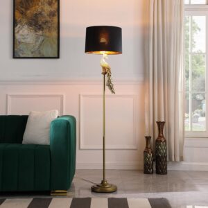 ORE International 64.5" in Modern Elegance Golden Peacock On A Pedestal Polyresin Floor Lamp