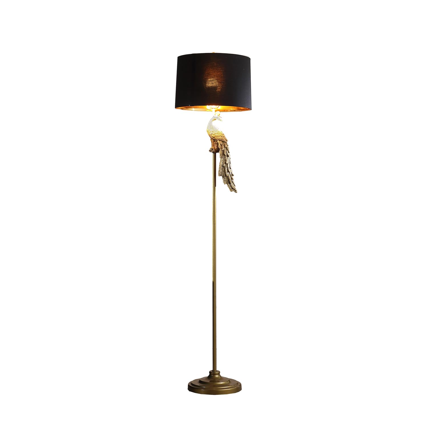 ORE International 64.5" in Modern Elegance Golden Peacock On A Pedestal Polyresin Floor Lamp