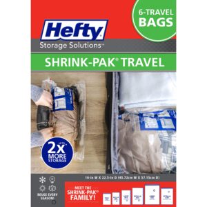 hefty shrink-pak large travel bags - airtight storage bags for maximum space saving, travel essentials, ideal for travel and packing, durable, reliable compression bags with sealed protection