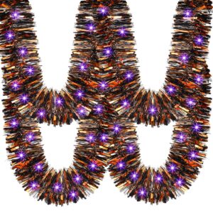 chuangdi 16.4 ft halloween tinsel garland halloween twist garland with 50 led string lights battery operated garland hanging metallic tinsel decoration for party (multi color)