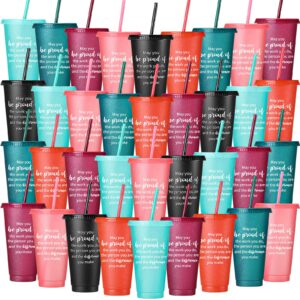 Dandat 36 Pcs Appreciation Tumblers Gifts Bulk 24 oz Thank You Employee Teacher Plastic Graduation Tumbler Colorful Reusable Inspirational Cups with Lids Straws Coworker Staff (Dark Color)