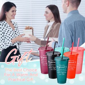 Dandat 36 Pcs Appreciation Tumblers Gifts Bulk 24 oz Thank You Employee Teacher Plastic Graduation Tumbler Colorful Reusable Inspirational Cups with Lids Straws Coworker Staff (Dark Color)