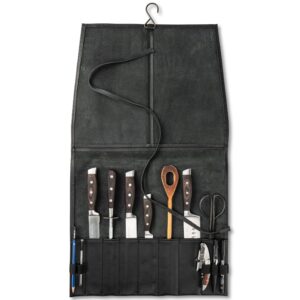 Leather Knife Roll Bag for Chef`s - Premium Knife Roll Case made of Genuine Water-Buffalo Leather – knives storage Bosse (black)