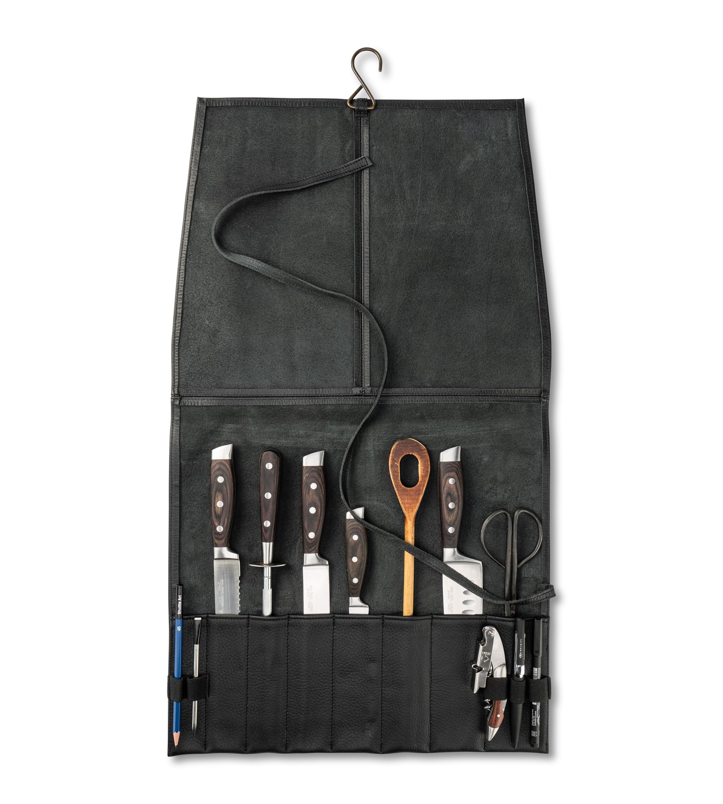 Leather Knife Roll Bag for Chef`s - Premium Knife Roll Case made of Genuine Water-Buffalo Leather – knives storage Bosse (black)