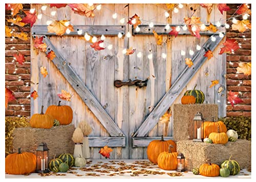 YYNXSY Fall Thanksgiving Backdrop Autumn Pumpkin Harvest Barn Background Hay Maple Leaves Baby Shower Banner Supplies Photo Booth Prop 7X5FT YY-2515