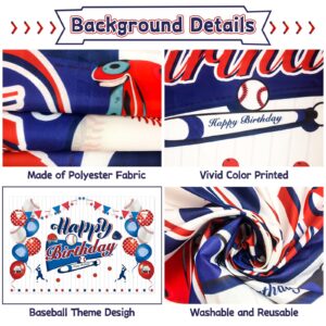 Baseball Birthday Party Decorations, Baseball Balloons Party Supplies, Including Navy Blue Balloons, Baseball theme Background, Tablecloth, Happy Birthday Banner, Cupcake/Cake Toppers