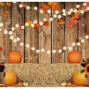 YYNXSY Fall Thanksgiving Photo Backdrop Autumn Retro Board Backdrops Wooden Fence Haystack Pumpkin Photo Background Thanksgiving Party Decorations Studio Photography Props 7X5FT YY-2516