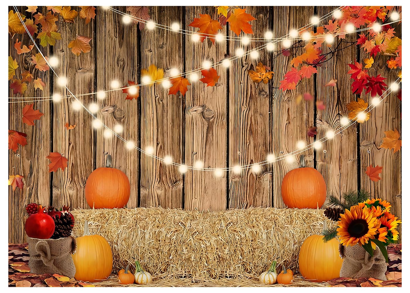 YYNXSY Fall Thanksgiving Photo Backdrop Autumn Retro Board Backdrops Wooden Fence Haystack Pumpkin Photo Background Thanksgiving Party Decorations Studio Photography Props 7X5FT YY-2516