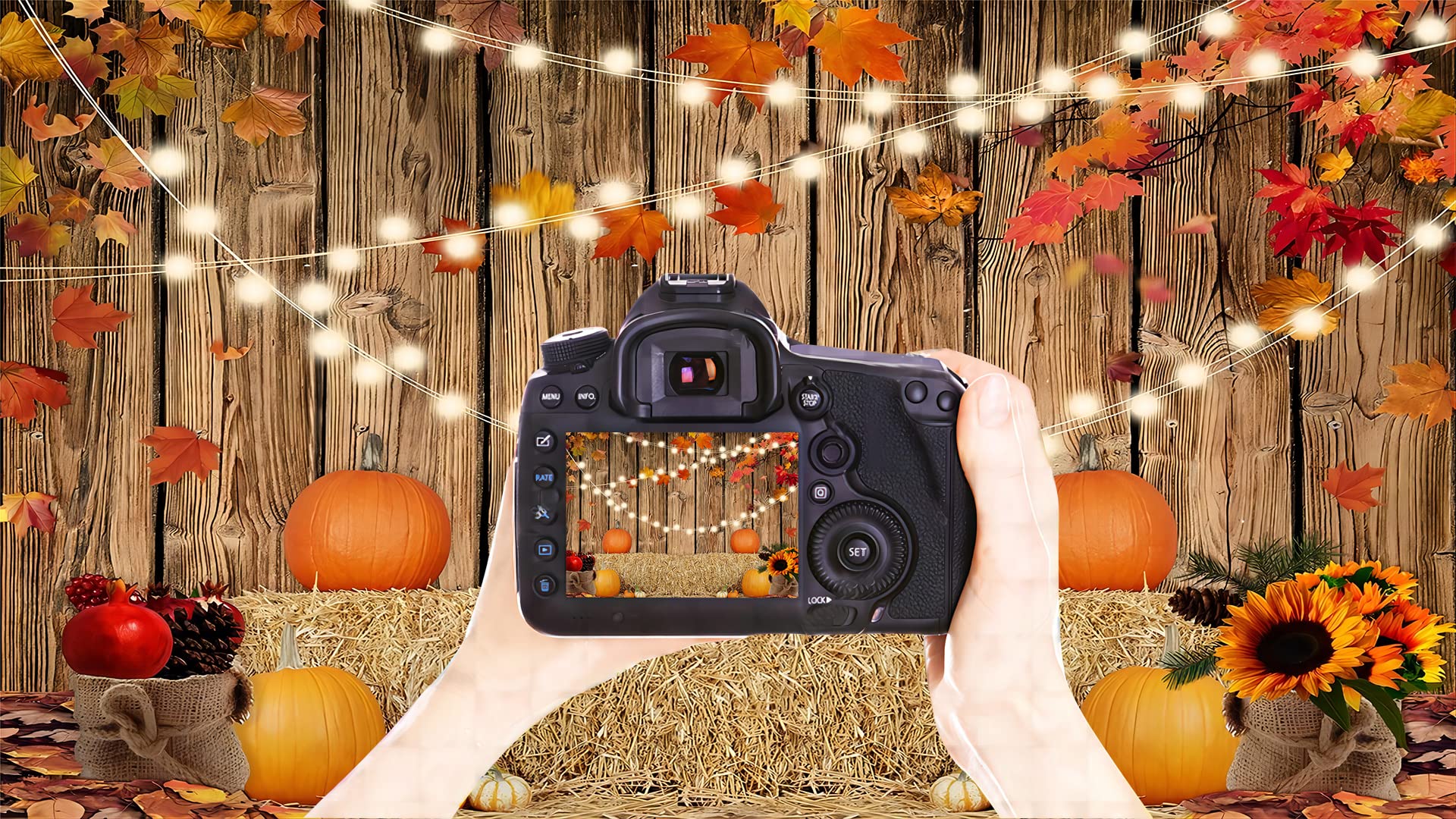 YYNXSY Fall Thanksgiving Photo Backdrop Autumn Retro Board Backdrops Wooden Fence Haystack Pumpkin Photo Background Thanksgiving Party Decorations Studio Photography Props 7X5FT YY-2516